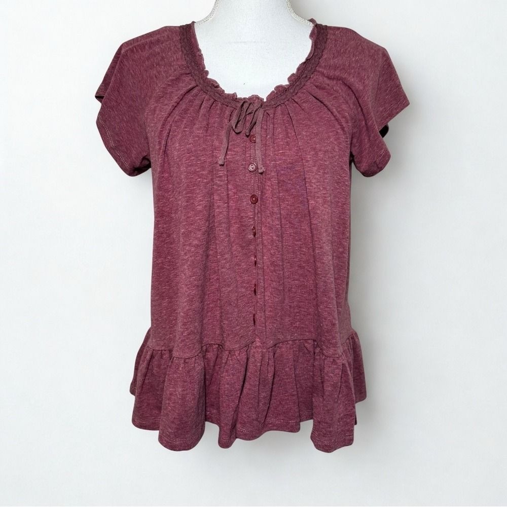 Hayden Los Angeles Boho Ruffle  Short Flutter Sleeve Top Women Medium NWT